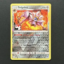 SM Cosmic Eclipse Solgaleo 142/236 Reverse Holo Pokemon Club League Play! Stamp - Image 2