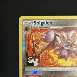 SM Cosmic Eclipse Solgaleo 142/236 Reverse Holo Pokemon Club League Play! Stamp - Image 5