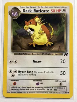 Dark Raticate 51/82 - Team Rocket Non Holo Pokemon TCG WOTC - Image 1