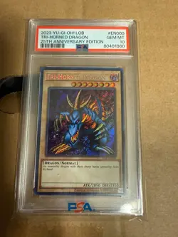 PSA 10 Tri-Horned Dragon LOB-EN000 Secret Rare Unlimited 25th Anniversary Yugioh - Image 1