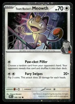 Pokemon Cards Team Rocket's Meowth 149/182 Destined Rivals Common NM - Image 1