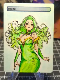 ISLAND - MTG *Altered Hand Colored Original Art Anime - Maremaid - Image 1