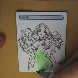 ISLAND - MTG *Altered Hand Colored Original Art Anime - Maremaid - Image 2