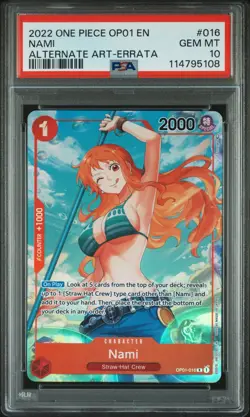 2022 ONE PIECE OP01-ROMANCE DAWN ALTERNATE ART-ERRATA #016 NAMI PSA 10 - Image 1