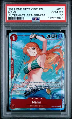 2022 ONE PIECE OP01-ROMANCE DAWN ALTERNATE ART-ERRATA #016 NAMI PSA 10 - Image 1