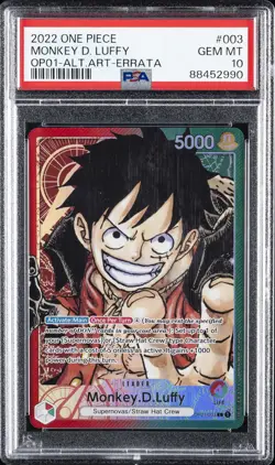 2022 ONE PIECE OP01-ROMANCE DAWN ALTERNATE ART-ERRATA MONKEY D. LUFFY PSA 10 - Image 1