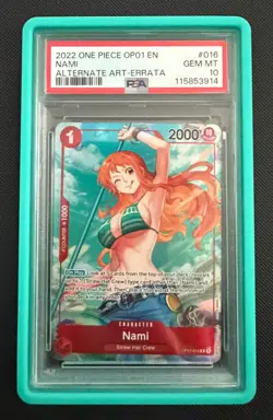 2022 ONE PIECE OP01-ROMANCE DAWN ALTERNATE ART-ERRATA #016 NAMI PSA 10 - Image 1
