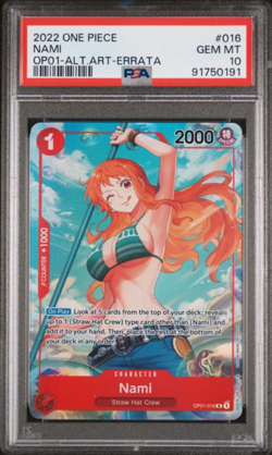 2022 ONE PIECE OP01-ROMANCE DAWN ALTERNATE ART-ERRATA #016 NAMI PSA 10 - Image 1