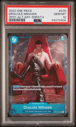 2022 ONE PIECE OP01-ROMANCE DAWN ALTERNATE ART-ERRATA #070 DRACULE MIHAWK PSA 10 - Image 1