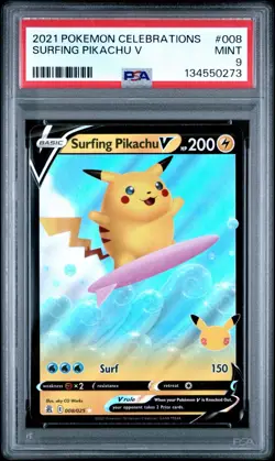 Pokemon Surfing Pikachu v Celebrations 008/025 Psa 9 - Image 1