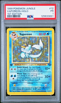 PSA 1 PR 1999 1ST EDITION Pokemon Jungle Vaporeon 12/64 Holo Foil Rare WOTC - Image 1