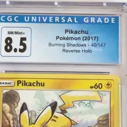 Pokemon CGC 8.5 Pikachu Reverse Foil Holo 40/147 Burning Shadows Graded 2017 - Image 3