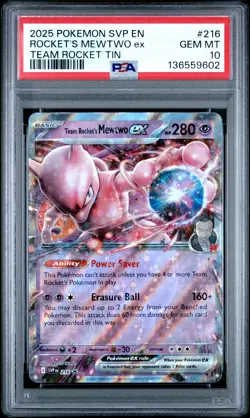2025 POKEMON SVP EN-SV BLACK STAR PROMO #216 TEAM ROCKET'S MEWTWO EX PSA 10 - Image 1