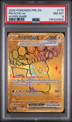 2025 POKEMON PRE EN-PRISMATIC EVOLUTIONS HYPER RARE #179 PIKACHU EX PSA 8 - Image 1