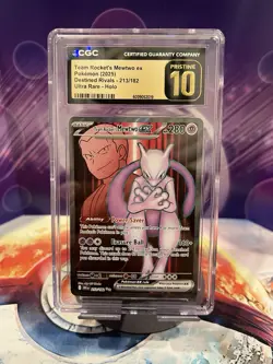 CGC PRISTINE 10 Team Rocket's Mewtwo ex 213/182 Destined Rivals Pokemon Card - Image 1
