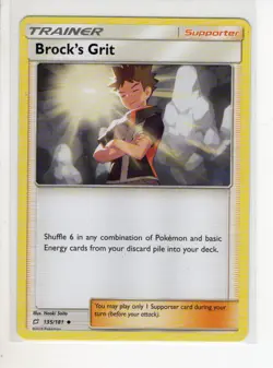 BROCK'S GRIT TRAINER TEAM UP SUN & MOON SET POKEMON CARD 135/181 LP - Image 1
