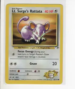GYM HEROE'S SET LT. SURGE'S RATTATA POKEMON CARD 82/132 EX/NM - Image 1