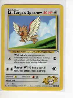 LT. SURGE'S SPEAROW GYM HEROE'S SET POKEMON CARD 83/132 LP - Image 1