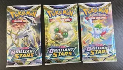 Pokemon Sword & Shield Brilliant Stars Booster Pack Lot, 3 Packs, 30 Cards - Image 1