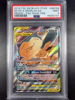 PSA 9 Eevee & Snorlax Gx - 2019 Black Star Promo Tag Team Tins Pokemon Card - Image 1