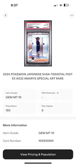 PSA 10 GEM MINT POKEMON TCG 2024 AMARYS SPECIAL ART RARE JP #232 - Image 3