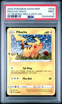 Pikachu-Holo '21 General Mills 25th An. Pokemon Swsh Black Star Promo 039 NM PSA - Image 1