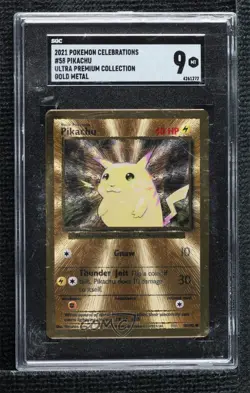 Pikachu (Gold Metal) Pokemon Celebrations Ultra Premium Collection SGC 9 MINT - Image 1