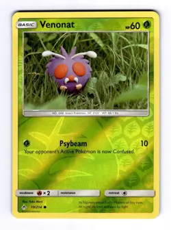 Venonat (10) SM - Unbroken Bonds #10 (2019) Common Reverse Holo NM Pokemon - Image 1