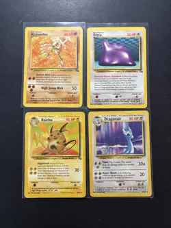 Lot of (4) HP/DMG Pokemon WOTC RARE Hitmonlee Ditto Raichu Dragonair Fossil Base - Image 1
