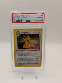 1999 POKEMON FOSSIL 1ST ED #4 DRAGONITE-HOLO PSA 8- new cert - Image 1