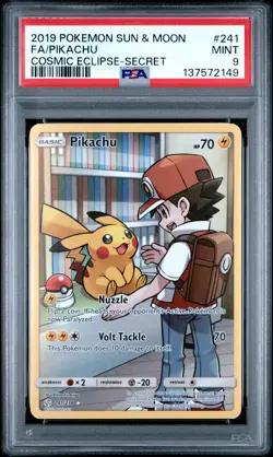 2019 POKEMON SUN & MOON COSMIC ECLIPSE SECRET #241 FULL ART/PIKACHU PSA 9 - Image 1