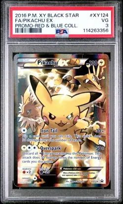 2016 Pokemon XY Black Star Promo Red and Blue Collection Pikachu Ex #XY124 PSA 3 - Image 1