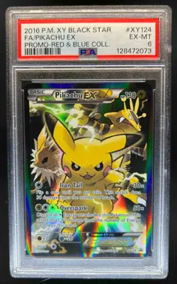 2016 Pokemon XY Black Star Pikachu Ex Promo Red Blue Collection #XY124 PSA 6 - Image 1