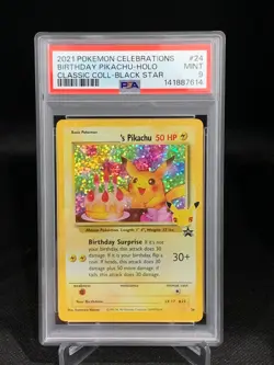 PSA 9 Birthday Pikachu #24 Pokemon Celebrations Black Star Promo Holo Card - Image 1