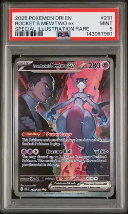 2025 POKEMON DRI EN-DESTINED RIVALS #231 TEAM ROCKET'S MEWTWO EX PSA 9 - Image 1