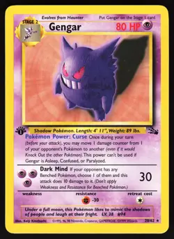 Gengar (20) 20/62 Pokemon Fossil Regular Rare 1st Edition NM/MINT PACK FRESH - Image 1