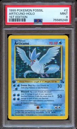 PSA 9 Pokemon Articuno Holo 1st Edition Fossil 2/62 MINT - Image 1