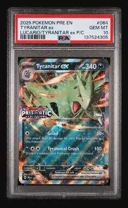 2025 Pokemon Prismatic Evolutions Tyranitar ex #064 PSA 10 Gem Mint Slab - Image 1