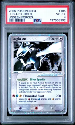 2005 POKEMON EX UNSEEN FORCES #105 LUGIA EX-HOLO PSA 4 - Image 1