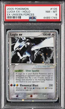 2005 POKEMON EX UNSEEN FORCES #105 LUGIA EX-HOLO PSA 8 - Image 1