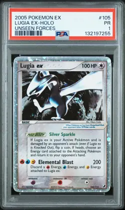 2005 POKEMON EX UNSEEN FORCES #105 LUGIA EX-HOLO PSA 1 - Image 1