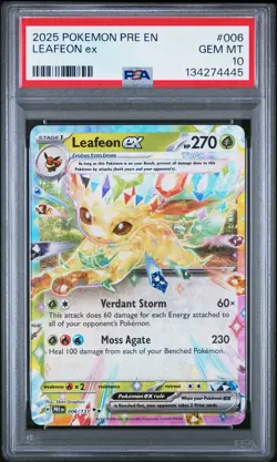 2025 POKEMON PRE EN-PRISMATIC EVOLUTIONS #006 LEAFEON EX PSA 10 - Image 1