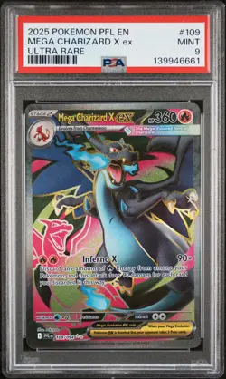 2025 POKEMON PFL EN-PHANTASMAL FLAMES ULTRA RARE #109 MEGA CHARIZARD X EX PSA 9 - Image 1