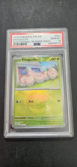 Pokemon Prismatic Evolutions Master Ball Reverse Holo #001 Exeggcute PSA 10 - Image 1