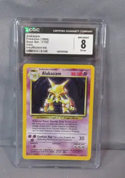 ALAKAZAM Pokemon 1999 Base Set HOLO 1/102 CGC 8 NM/Mint ERROR Insufficient Ink - Image 1