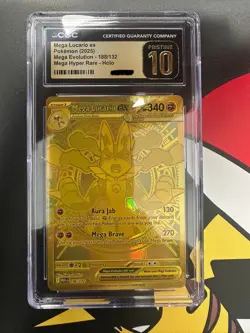 Pokemon Mega Lucario EX 188/132 Gold Secret Rare Mega Evolution CGC Pristine 10 - Image 1