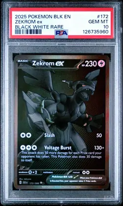 2025 POKEMON BLK EN-BLACK BOLT BLACK WHITE RARE #172 ZEKROM EX PSA 10 - Image 1