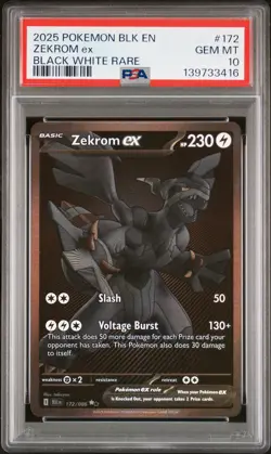 2025 POKEMON BLK EN-BLACK BOLT BLACK WHITE RARE #172 ZEKROM EX PSA 10 - Image 1