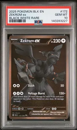 2025 POKEMON BLK EN-BLACK BOLT BLACK WHITE RARE #172 ZEKROM EX PSA 10 - Image 1