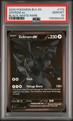 2025 POKEMON BLK EN-BLACK BOLT BLACK WHITE RARE #172 ZEKROM EX PSA 10 - Image 1